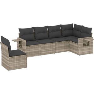 vidaXL - 6-delige - Loungeset - met - kussens - poly - rattan - lichtgrijs