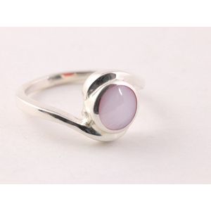 Fijne hoogglans zilveren ring met roze parelmoer - maat 16