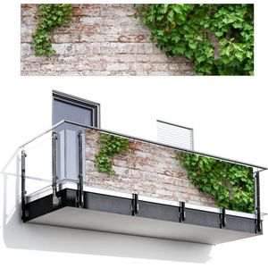 Balkonscherm 300x90 cm - Balkonposter Klimop - Groen - Stenen - Wit - Bladeren - Balkon scherm decoratie - Balkonschermen - Balkondoek zonnescherm