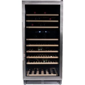 Vinata Premium Wijnklimaatkast Grivola - Vrijstaand en Onderbouw - RVS - 110 flessen - 131 x 59.8 x 68.5 cm - Glazen deur