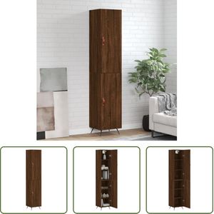 The Living Store Hoge Kast - Bruineiken - Bewerkt hout en metaal - 34.5 x 34 x 180 cm (B x D x H)