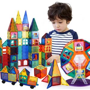 ​KiddyClicks Magnetisch Speelgoed - Magnetic Tiles - Bouwspeelgoed - 100 Stuks - Bouwblokken - Magneten Speelgoed - Magnetische Tegels - Magna - Bouwstenen - Montessori Speelgoed - Educatief Speelgoed - Jongens & Meisjes