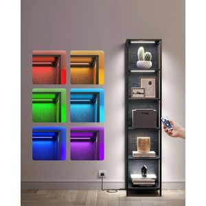 Multifunctioneel 6-verdiepingen Vitrinekast & Verstelbare Ledverlichtingsplank & Afstandsbediening LED 25 kleuren 6 helderheidsniveaus 10 knipperend modi 6 knipperend snelheden & Stalen Frame 30.3x40x178.6 Stabiel 177 kg/231 kg totaal - Krasbestendig