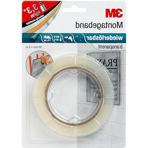 Dubbelzijdig plakband voor binnen- en buitengebruik - Verwijderbaar - 19 mm x 5 m x 08 mm - Transparant