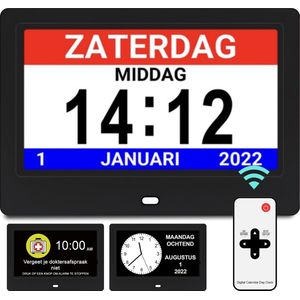 Dementieklok Digitaal & Analoog met Afstandsbediening – Kalenderklok – 10 Inch - Alzheimer – Medicatie Herinnering - Zwart