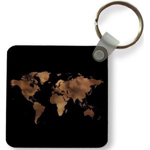 Sleutelhanger - Uitdeelcadeautjes - Wereldkaart - Goud - Zwart - Plastic