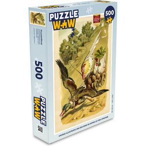 Puzzel Vintage illustratie van een eend en kippen - Legpuzzel - Puzzel 500 stukjes