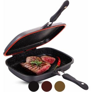 Cheffinger CF-DG32: Omkeerbare dubbele grillpan met marmercoating - 32 cm