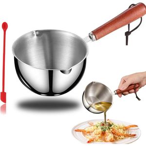 Steelpan 304 roestvrij staal met houten handvat, roestvrijstalen melkpan, mini-melkpan, met houten handvat, melkpan, kleine pan, steelpan, smeltpan, kleine pan, voor keuken, gasfornuis, inductie