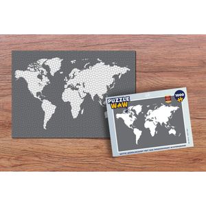 Puzzel Wereldkaart - Wit - Grijs - Legpuzzel - Puzzel 1000 stukjes volwassenen