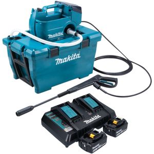 Makita DHW 080 PG2K Snoerloze hogedrukreiniger 36 V ( 2x 18 V ) 80 bar 380 l/u Borstelloos + 2x accu 6.0 Ah + dubbele lader