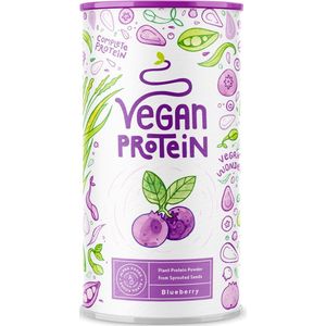 Alpha Foods Vegan Proteine poeder - Eiwitpoeder goed als maaltijdshake of ontbijtshake, Plantaardige Proteine Shake van zonnebloempitten, lijnzaad, amaranth, pompoenzaad, erwten en gekiemde rijst, 600 gram voor 40 shakes, met Blauwe Bessen smaak