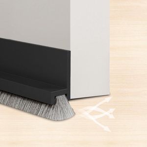 Tochtstopper afdichtingstape voor deuren 100 cm borstelafdichting zelfklevend tochtstopper deurafdichting met zelfklevende vloerafdichting voor deuren (zwart)
