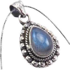 Natuursieraad -  925 sterling zilver labradoriet ketting druppel - luxe edelsteen sieraad - handgemaakt