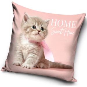 Sierkussen - Kat/Kitten Home Sweet Home Roze 40x40 cm