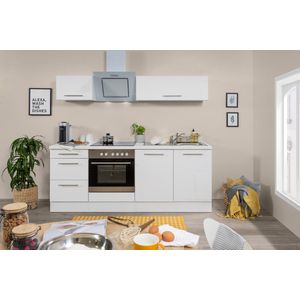 Goedkope keuken 210  cm - complete keuken met apparatuur Amanda  - Wit/Wit - soft close - keramische kookplaat  - afzuigkap - oven  - spoelbak