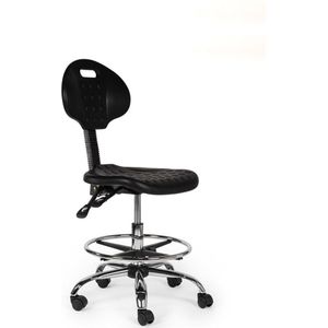 Werkplaatsstoel Zwart Laag met Voetring - Zithoogte 40/58cm - kruk op wielen - krukje - werkkruk - zadelkruk - bureaukruk - kapperskruk - verstelbaar - draaikruk - tabouret - zadelkruk met rugleuning - tot 160kg