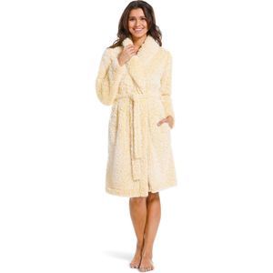 Fluffy badjas dames – zachte badjas geel – warm & dik fleece – Rebelle – maat M