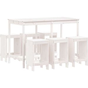 vidaXL 7-delige Barset - Massief Grenenhout - Wit Bar Set - Buitenbar - Bartafel - Barkrukken - Grenenhout