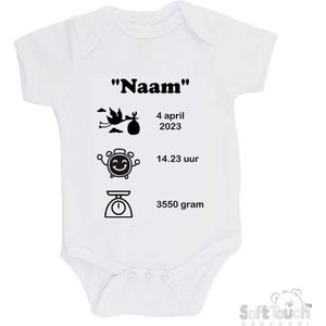 100% katoenen Romper met naam & geboortegegevens Unisex/Meisje/Jongen Katoen Wit/zwart Maat 56/62