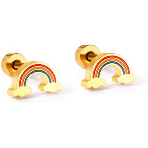 Regenboog Stud Oorknopjes/Oorbellen - Goudkleurig | Stainless Steel | Fashion Favorite