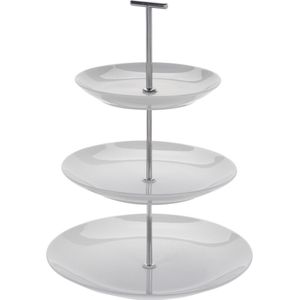 Excellent Houseware Etagere met 3 lagen - wit - porselein - 36 cm hoog