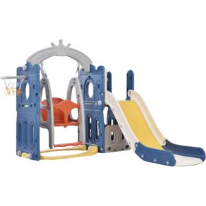 Kinder buitenspeelset Zyrell - Speelgoed - Kinderspeeltoestel Tuin - Klimtoestel - Voor Buiten / Achtertuin - 3-in-1 - Speeltoestel met Glijbaan, Klimmuur & Basketbalring - Blauw & geel