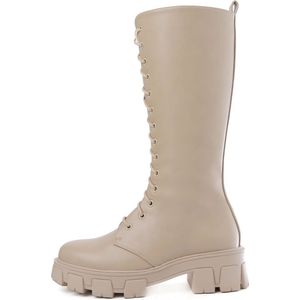 Smile Favorites® Dames Veterboots - Beige - Imitatieleer - Maat 36 -