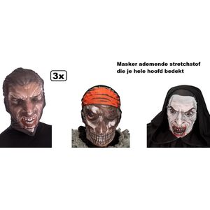 3x Verkleed masker Creepy polyester assortie - New rage stretchstof  Halloween griezel maskers eng horror festival