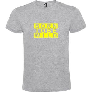Grijs T shirt met print van "" BORN TO BE WILD "" print Neon Geel size XL