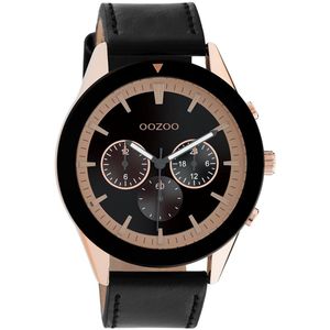 OOZOO Timepieces - Rosé goudkleurige/zwarte horloge met zwarte leren band - C10804