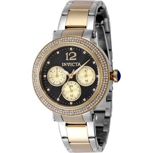 Invicta Bolt 48115 Dames Horloge - Waterdicht - Analoog - Quartz Uurwerk - Roestvrij Staal met zwarte Wijzerplaat - 37mm