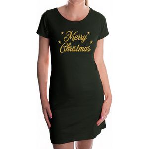 Fout kerst jurkje Merry Christmas zwart - gouden glitter letters - dames - Kerst kleding / outfit / dress L