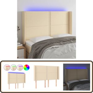 vidaXL Hoofdbord LED Crème 147x16x118 cm Hoofdboard - Led Hoofdbord - Creme Hoofdbord - Hoofdbord Met Led - Slaapkamersdecoratie