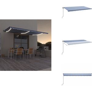vidaXL Uitschuifbare Luifel - Uitschuifbare Luifels - Uittrekbare Luifel - Uittrekbare Luifels - Luifel automatisch met LED en windsensor 600x300 cm blauw wit