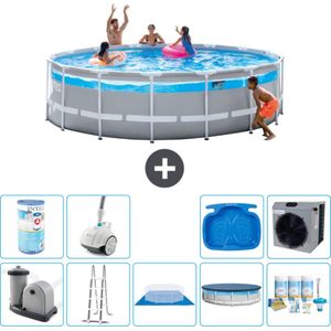 Intex Rond Prism Frame Clearview Zwembad - 488 x 122 cm - Inclusief Pomp - Ladder - Grondzeil - Afdekzeil Onderhoudspakket - Filter - Stofzuiger - Voetenbad - Warmtepomp