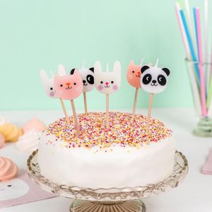 kaarsjes Panda Kat Konijn kaars cupcake gebak 6 stuks