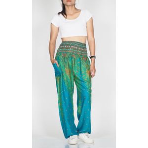 Harembroek - Yogabroek - Zomerbroek - Medium; maat 36, 38 en 40 - Veer turquoise
