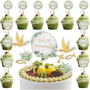 21 stuks taarttoppers voor doop, communie, en verjaardag - duif, vis, kruisen