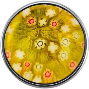 Quiges - Dames Click Button Drukknoop 18mm Bloemen Geel Glas - EBCM188