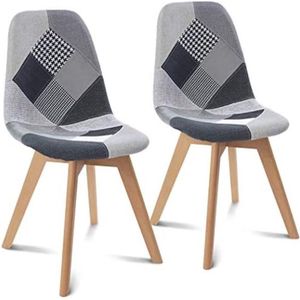 Set van 2 Scandinavische SARA stoelen met patchwork-patroon, zwart, grijs en wit