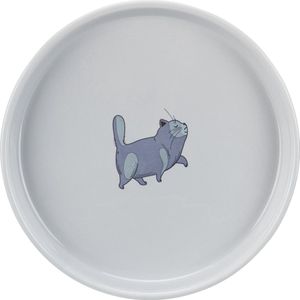 Trixie voerbak / waterbak plat en breed kattenprint grijs (23 CM 600 ML)