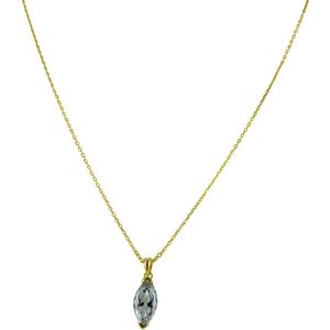 Silventi 9SIL-21459 Zilveren ketting met Hangertje - Dames - Ellips - 16 x 7 mm - Zirkonia - Ankerschakel - 38 + 7 cm - Zilver - Gold Plated (Verguld/Goud op Zilver)