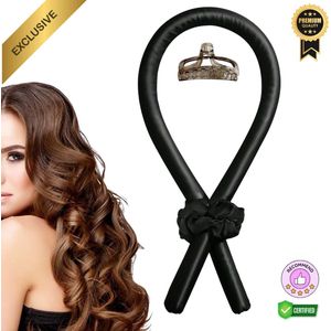 GUAPÀ® Heatless Curls Set | Satijn | Haarkrullen | Haarrollers | Krulspelden | Krullen zonder hitte | Curling Ribbon | Krultang | Inclusief Haarklem & Scrunchies | Heatless Curls Zwart Satijn