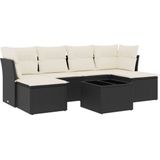 vidaXL - 7-delige - Loungeset - met - kussens - poly - rattan - zwart