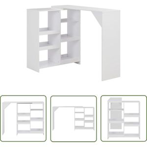The Living Store Bartafel met verplaatsbaar schap 138x39x110 cm wit - Bartafel - Houten Bartafel - Witte Bartafel - Salontafel - Servieskast