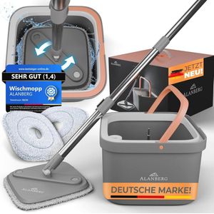 Dweilset met Emmer – 2-Kamersysteem voor Vuil- & Schoonwaterafscheiding – Zelfuitwringend, Microvezel Dweilpads voor Alle Vloeren
