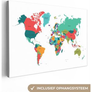 Canvas Wereldkaart - 60x40 - Wanddecoratie Wereldkaart - Kleurrijk - Simpel