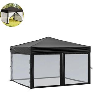 LBB Partytent opvouwbaar - Paviljoen - 3x3 - Easy up - Waterdicht - met Zijwanden - Weerbestendig - Zwart