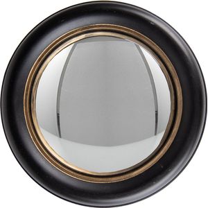 HAES DECO - Bolle ronde Spiegel - Kleur Zwart - Formaat Ø 18x2 cm - Materiaal Hout / Glas - Wandspiegel, Spiegel rond, Convex Glas